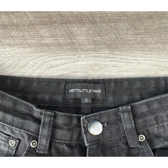 Pretty Little Thing Black Busted Knee Jeans Size 8 High Rise Distressed M13 - Picture 4 of 5